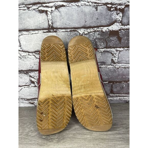Danish Design Red Leather Wooden Heel Handmade Clogs Shoes Women Sz 38EU/7.5M US - Picture 8 of 16